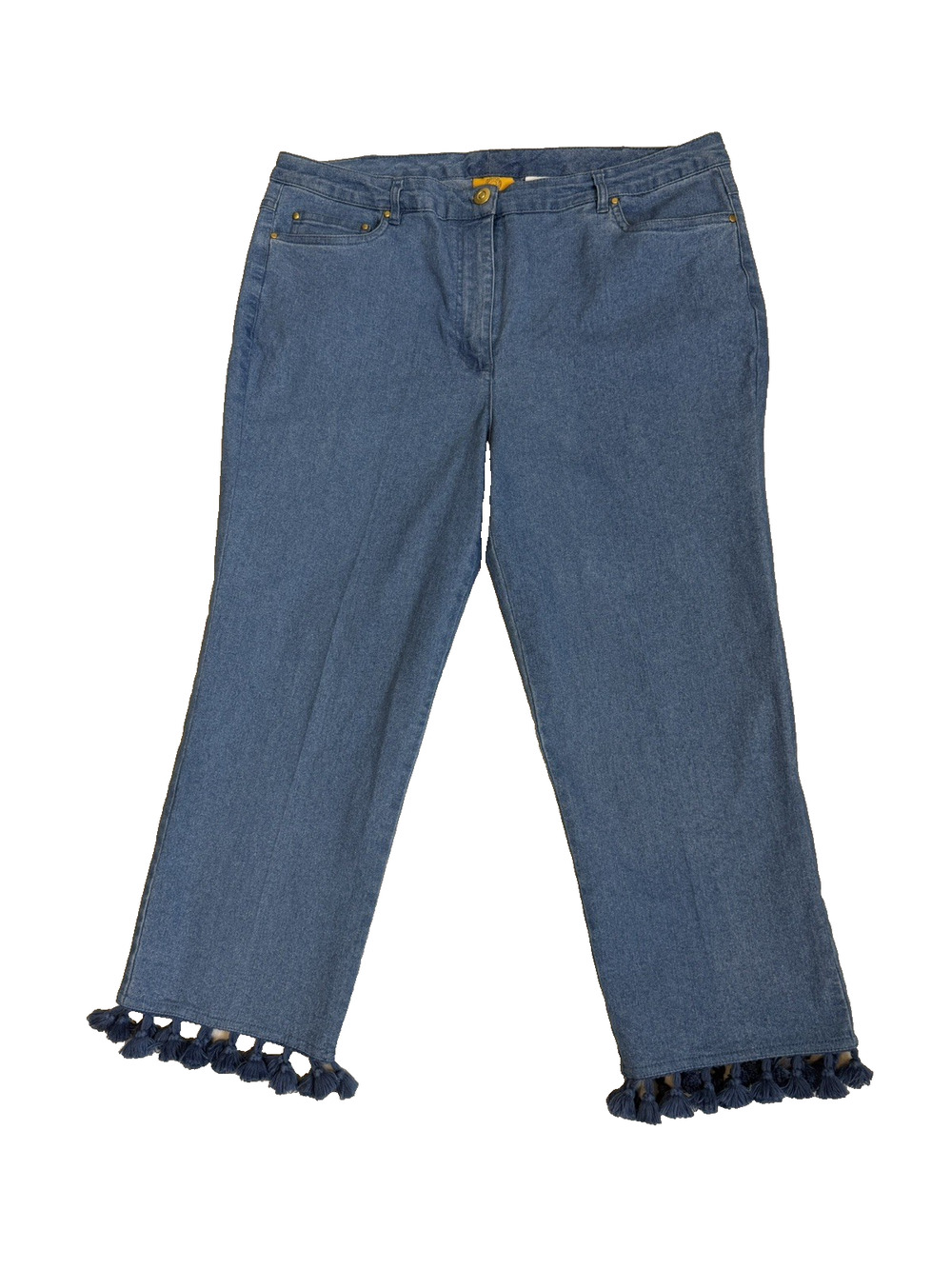 Ruby Rd Women’s Cropped Jeans Size 12 Tassels Around Leg Opening Blue Med Wash